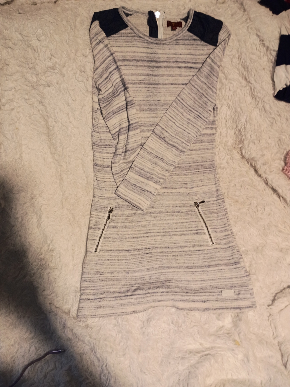 7 For All Mankind Striped Knit Dress with Navy Shoulder Panels